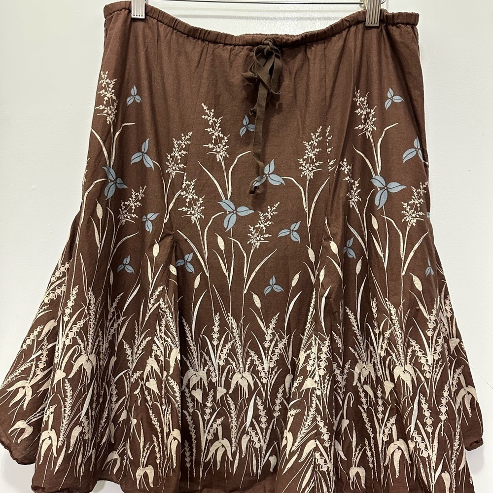 Max Studio Brown A-Line Knee-Length Skirt with Tie Front Elastic Waistband